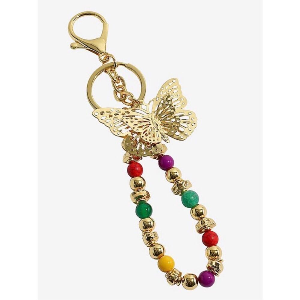 New Emberly Gold Butterfly Beaded Keychain Wristlet - Multicolor